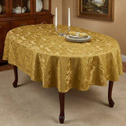 Cuisine Deluxe_Deluxe Oval Tablecloth Damask Floral Gold - 60" x 84"_