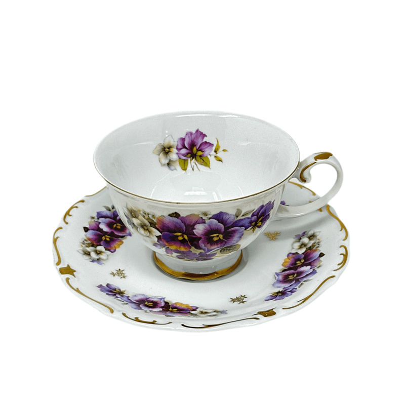 Reichenbach Reichenbach Vintage Purple and White Flower Cup & Saucer Set