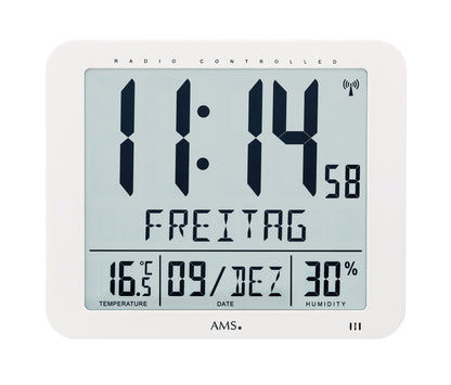 Digital väggklocka med vitt hölje och stor LED-tidsdisplay