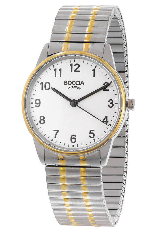 Boccia Damen-Armbanduhr: Titan-Zugband silber/gold, weißes Zifferblatt mit Indexen und Zeigern