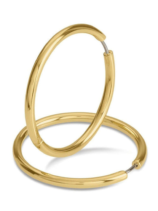Guldpläterade titan-creoler, rund bygel, böjd, ca 38 mm