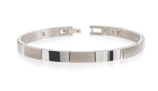 Titanarmband med polerade länkar och insticksspänne, silverfärgat