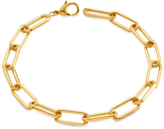 Guldformat armband med rektangulära kedjelänkar och karbinhake