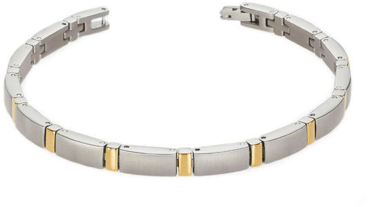 Armband med silverfärgat länkedesign och guldfärgade accenter, ren titan.