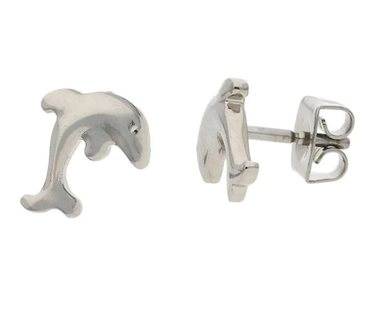 Titanörhängen med delfinmotiv, silverfärgad, med snäpplås