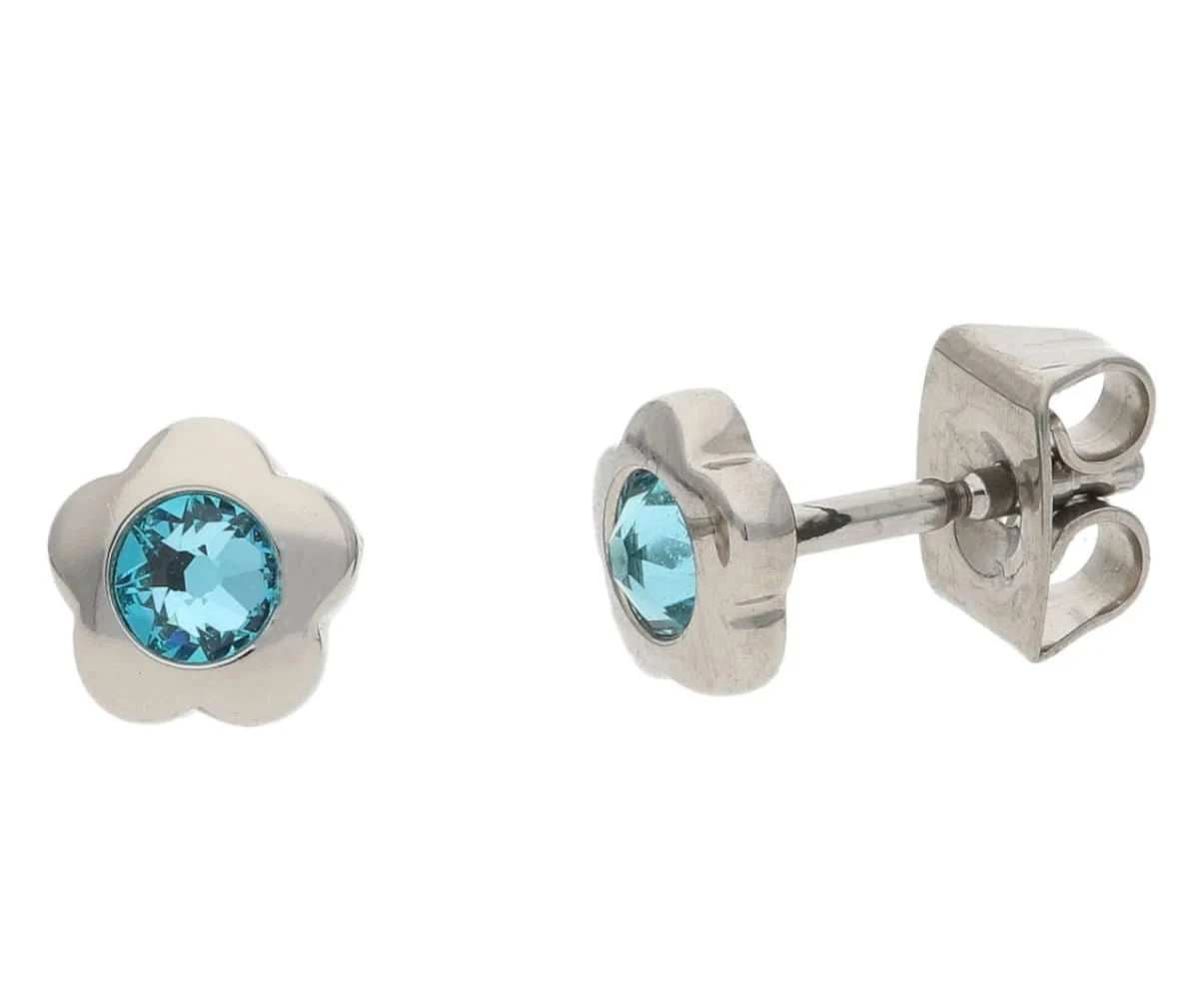Titanörhängen i blomform med blå sten