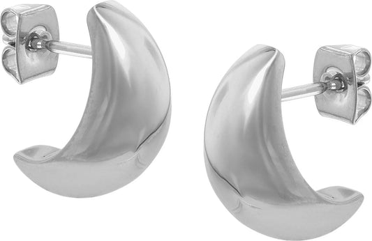 Månformade titanörhängen, silverpolerade, med snäppfäste