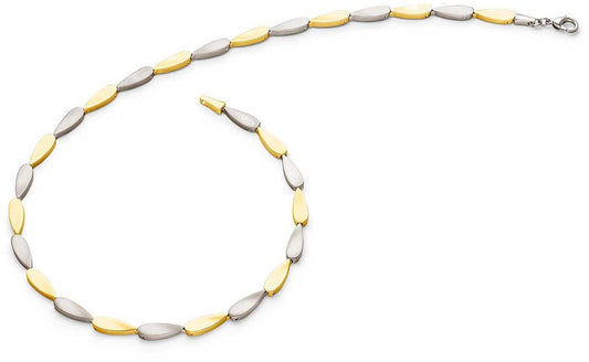 Halsband i två färger med ovala länkar i guld- och silverlook, med karbinhake