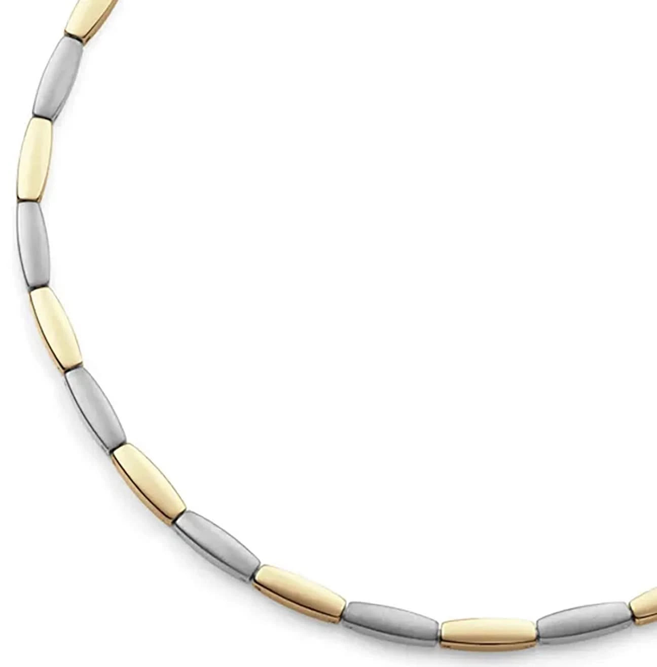 Bicolor-halsband i titan med ovala länkar i guld- och silverton
