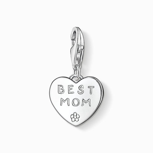 Thomas Sabo hjärtcharm i sterlingsilver med ”BEST MOM”-gravyr och tassmotiv.