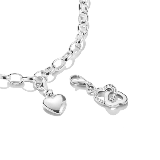 Hjärtformat hänge i 925 sterling silver på pansarkedja, hjärta med gnistrande kant