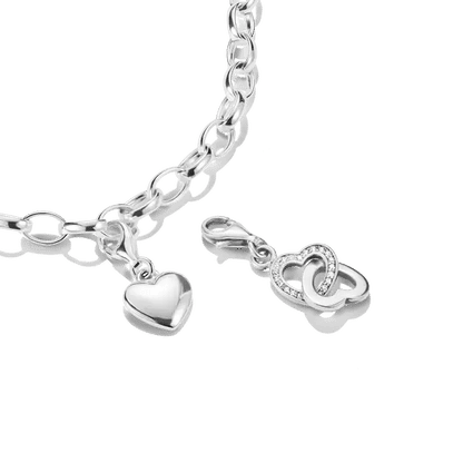 Hjärtformat hänge i 925 sterling silver på pansarkedja, hjärta med gnistrande kant