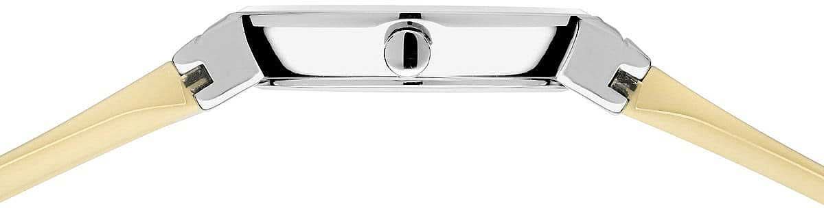 Damklocka med boett i rostfritt stål och beige armband, spänne