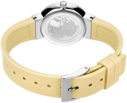 "Damklocka med beige silikonarmband och justerbart spänne, baksida i rostfritt stål"