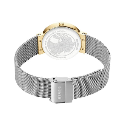 Damklocka med armband i rostfritt stål och spänne, guldfärgad boettbaksida