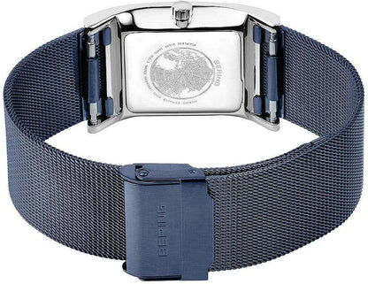 Damklocka med mörkblått Milanese-armband och prägling