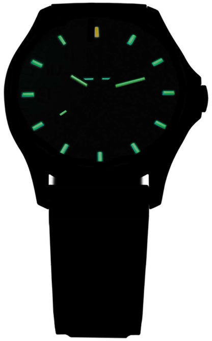 Armbandsur för herrar med mörk urtavla och grönt lysande timmarkeringar.