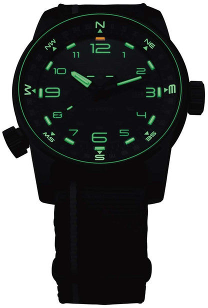 Herrklocka med svart urtavla, grön lysande display och svart armband