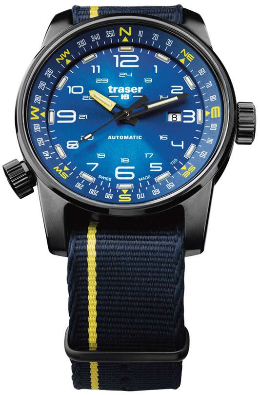 Traser P68 Pathfinder herrur med blå urtavla och textilarmband