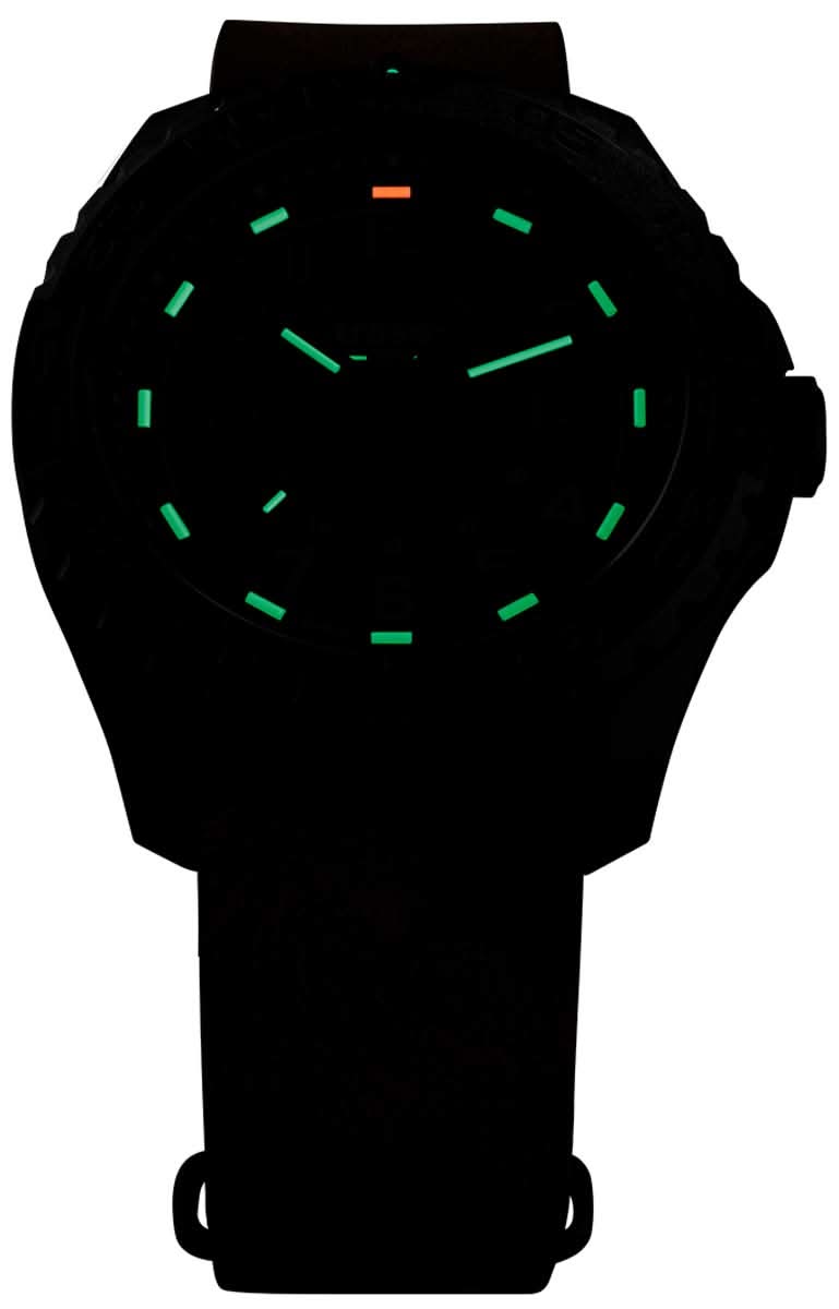 Herrklocka i svart boett och armband, med självlysande gröna index på mörk urtavla