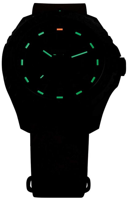 Herrklocka i svart boett och armband, med självlysande gröna index på mörk urtavla