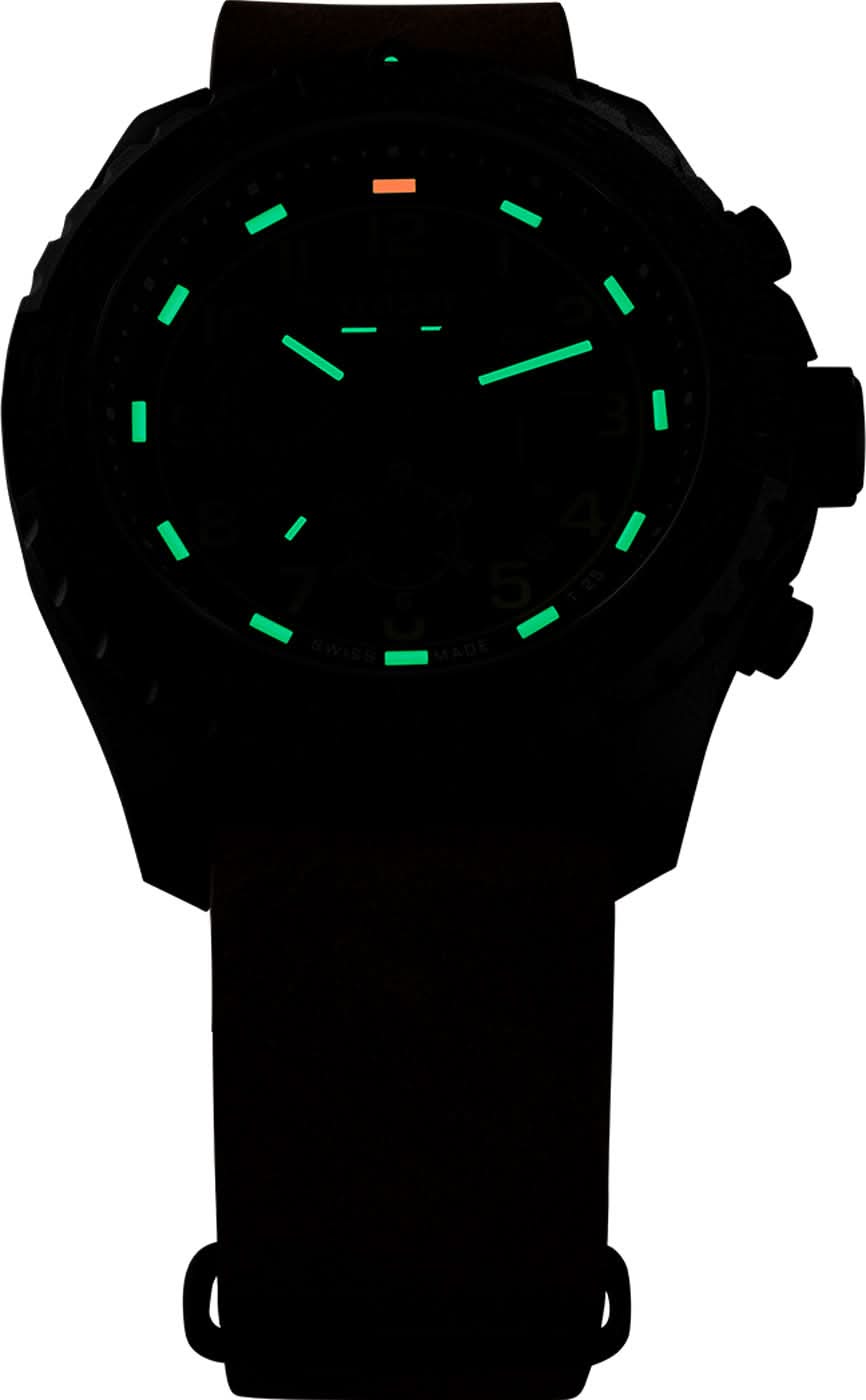Herrklocka med svart armband, självlysande grön urtavla med orange markering