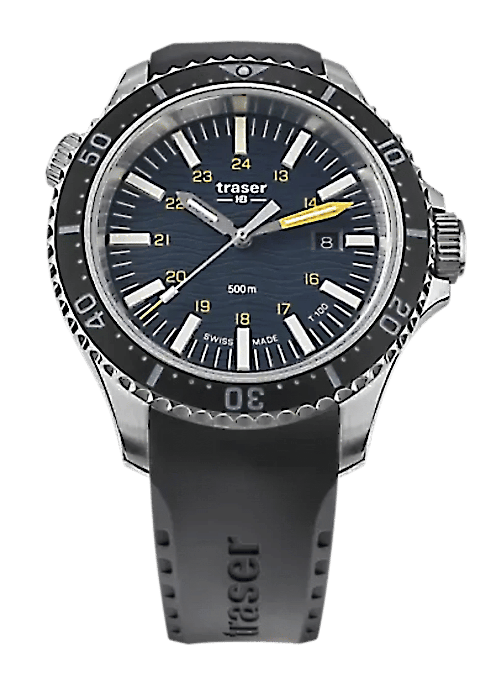 Herrarmbandsur med svart infattning, mörk urtavla och grått silikonband