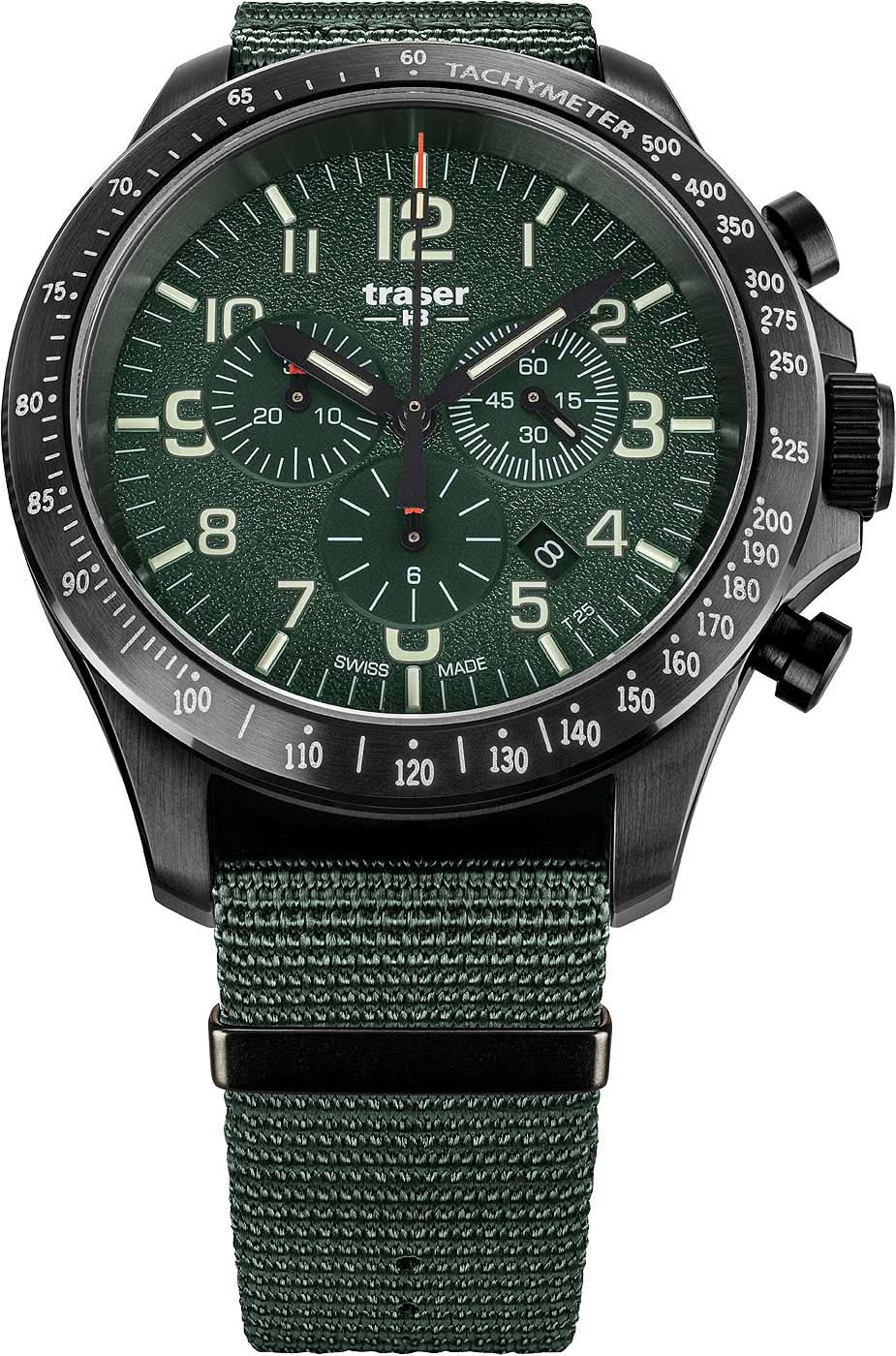 Herrklocka med grön urtavla och grönt textilband, 3 synliga subdials