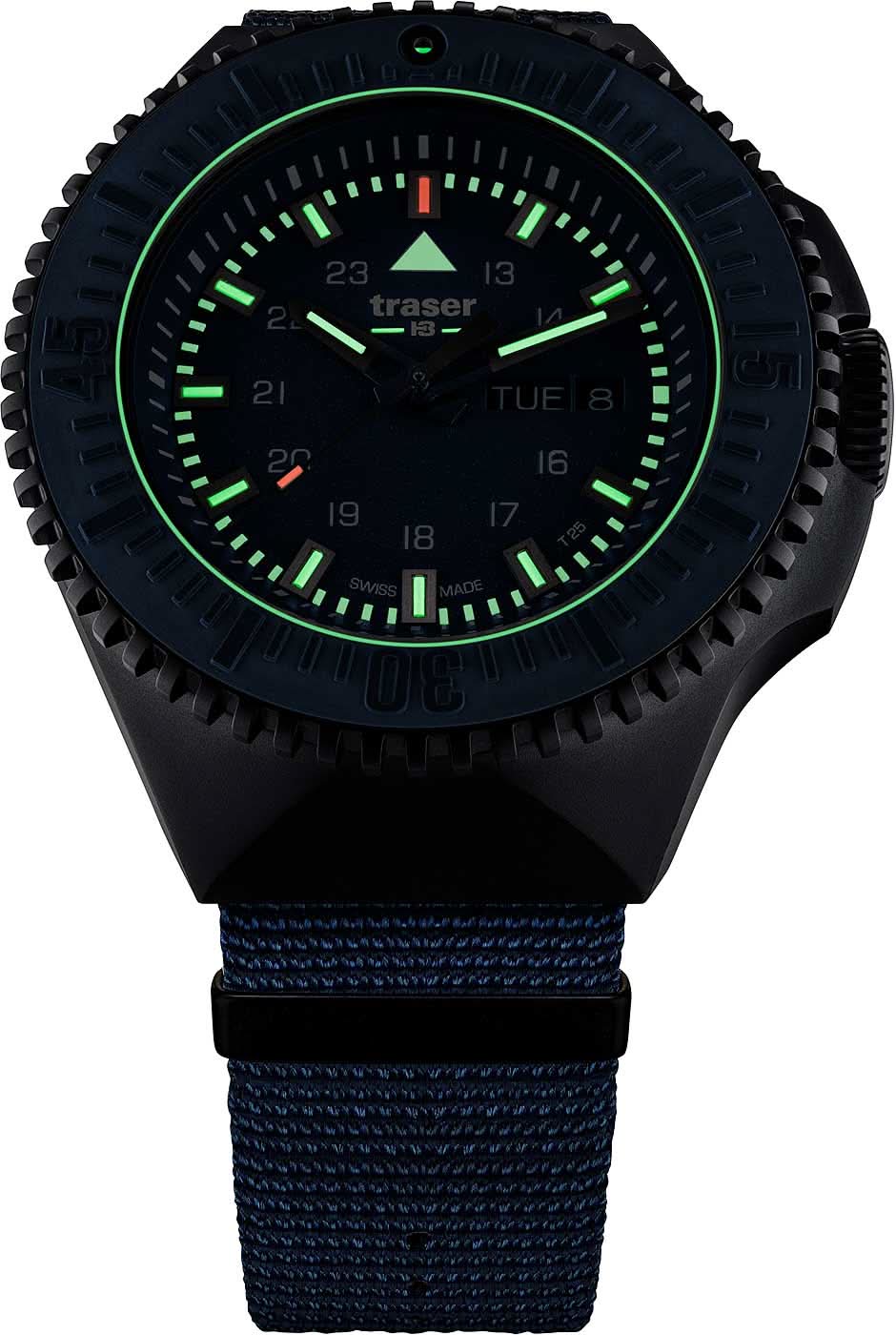 Armbandsur för herrar med blå urtavla, blått textilarmband och grönt lysande index