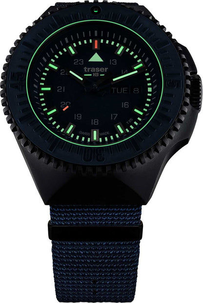Armbandsur för herrar med blå urtavla, blått textilarmband och grönt lysande index