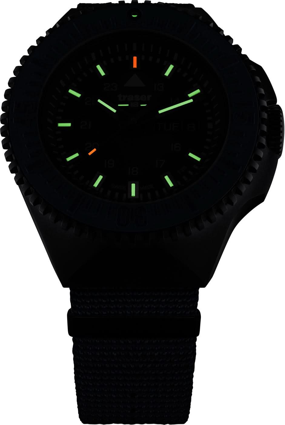 Herrklocka med boett i svart, räfflad bezel och svart textilarmband