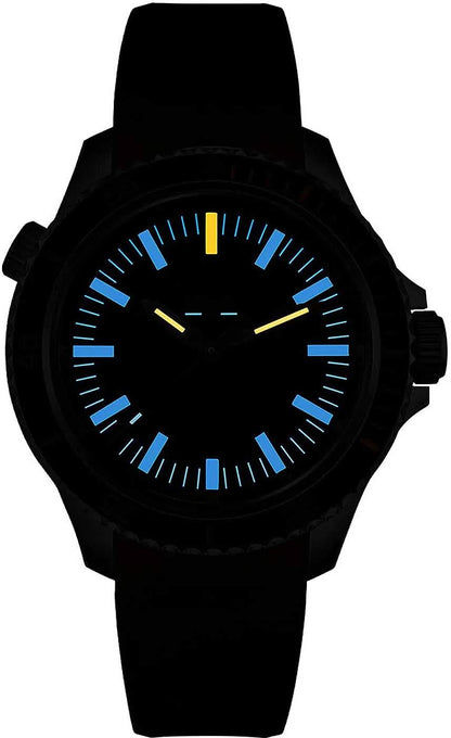 Armbandsur för herrar med svart armband och blålysande timmarkeringar