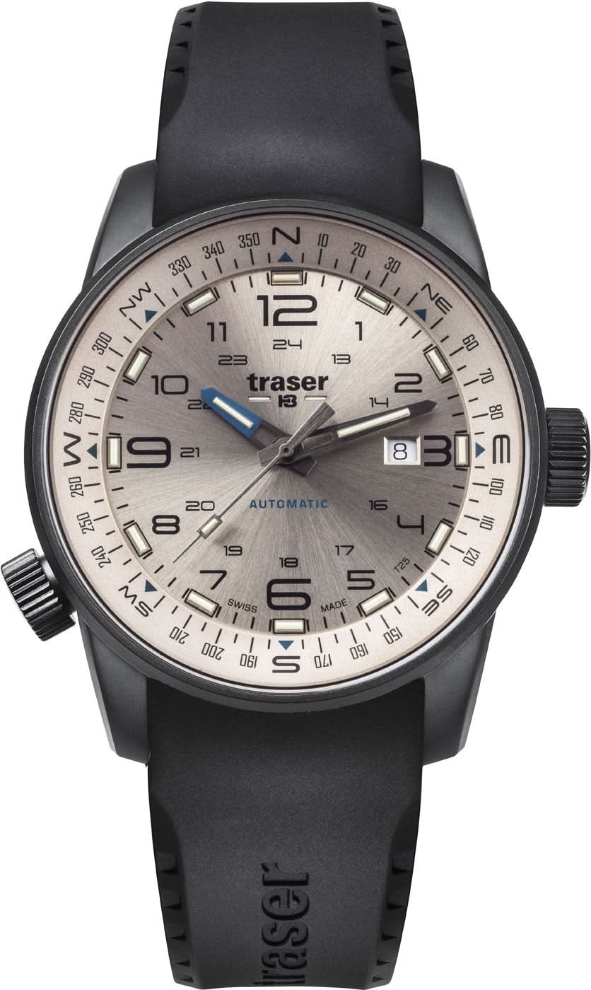 Herrklocka: ljus urtavla, Trigalight-luminiscens, svarta visare, svart gummiband