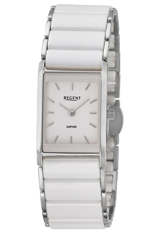 Regent F-1581 Damenuhr Weiß • Saphirglas • Edelstahl/Keramik-Armband