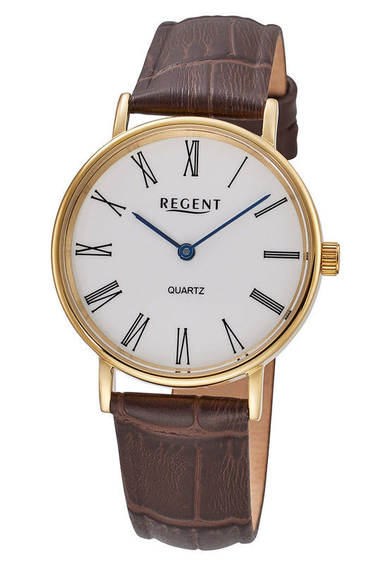 Regent F-1577 Damenuhr Braun/Goldfarben • Quarzwerk • Römische Ziffern