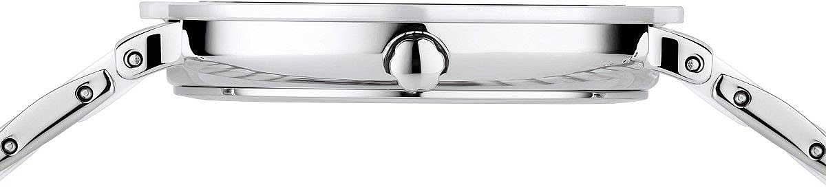 "Damklocka sidovy med krona på metallboett och vitt keramiskt armband"