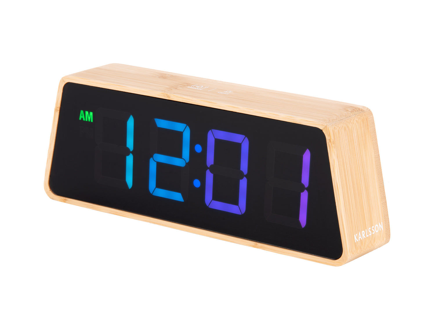 Bambu-LED-väckarklocka med färgskiftande LED-display, blå och lila siffror