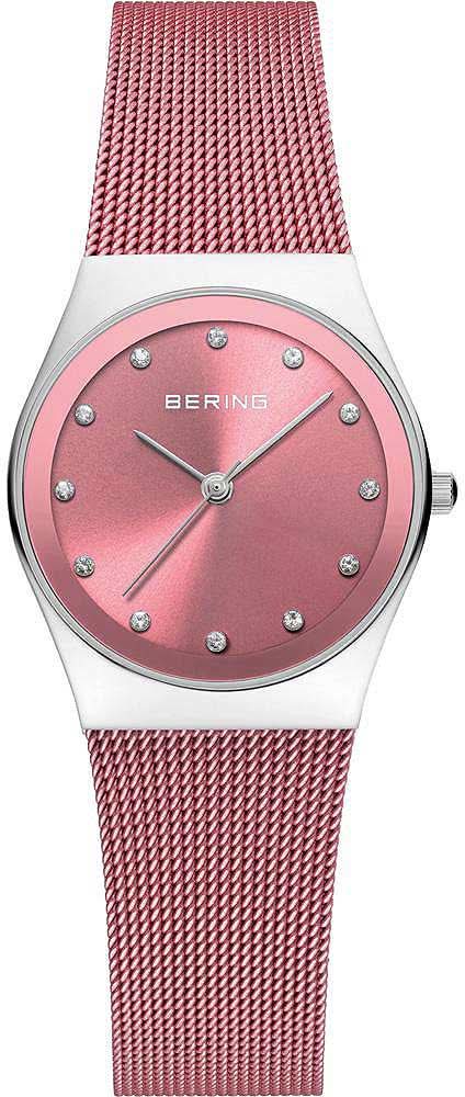 Bering damklocka med rosa urtavla och rosa mesharmband i milanaise