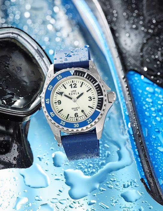Kampfschwimmer-klocka med blått armband, blå vridring och vit urtavla