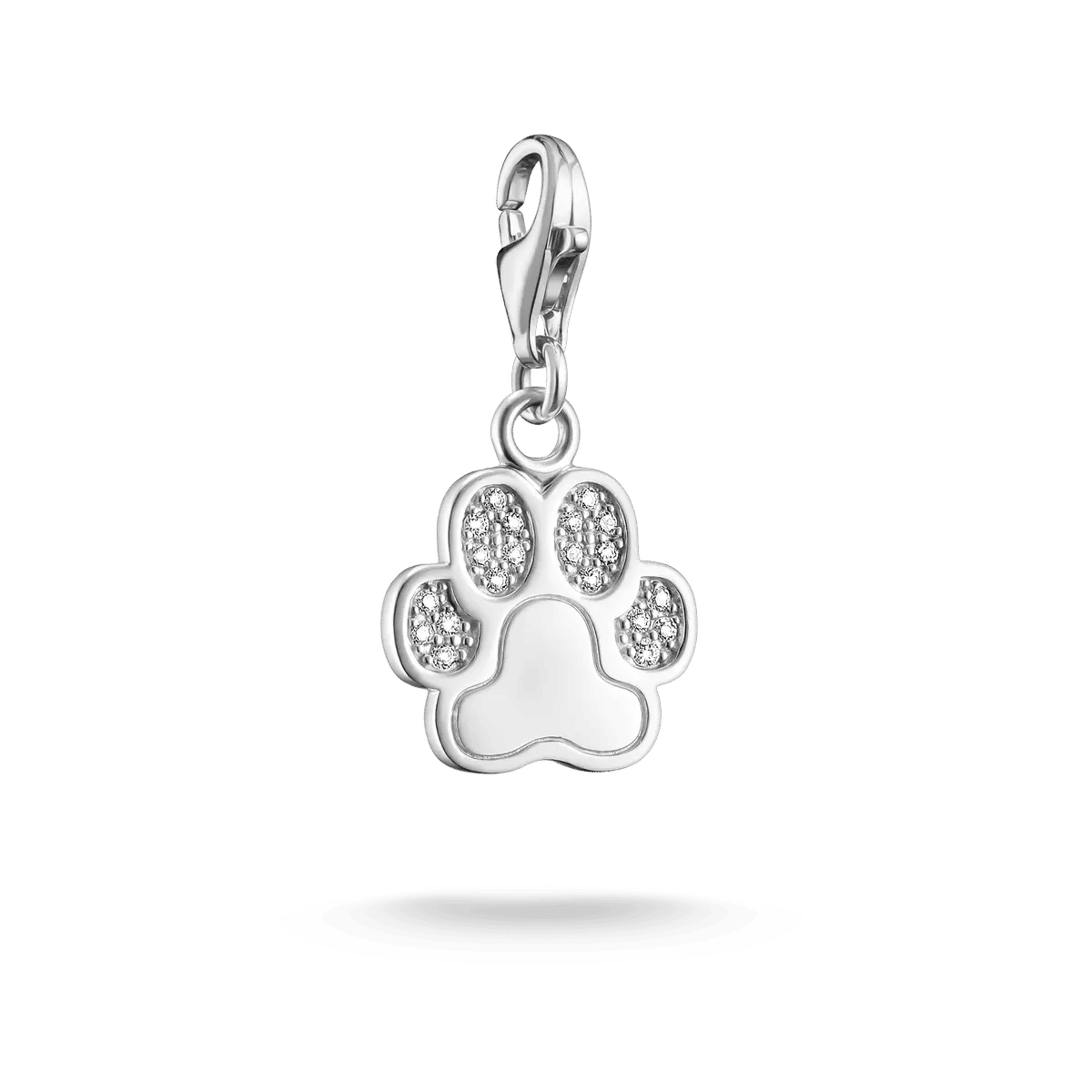 Berlock i form av en silverfärgad tass med gnistrande stenar, 925 sterlingsilver
