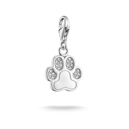 Berlock i form av en silverfärgad tass med gnistrande stenar, 925 sterlingsilver