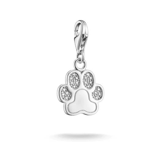 Berlock i form av en silverfärgad tass med gnistrande stenar, 925 sterlingsilver