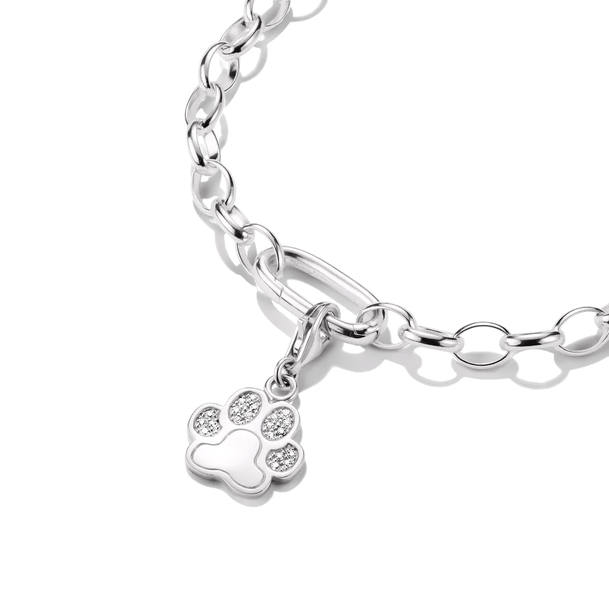 Silverfärgad tassberlock med stenar på pansarkedja, 925 sterlingsilver