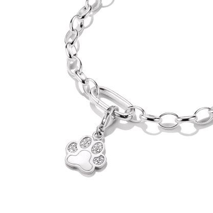 Silverfärgad tassberlock med stenar på pansarkedja, 925 sterlingsilver