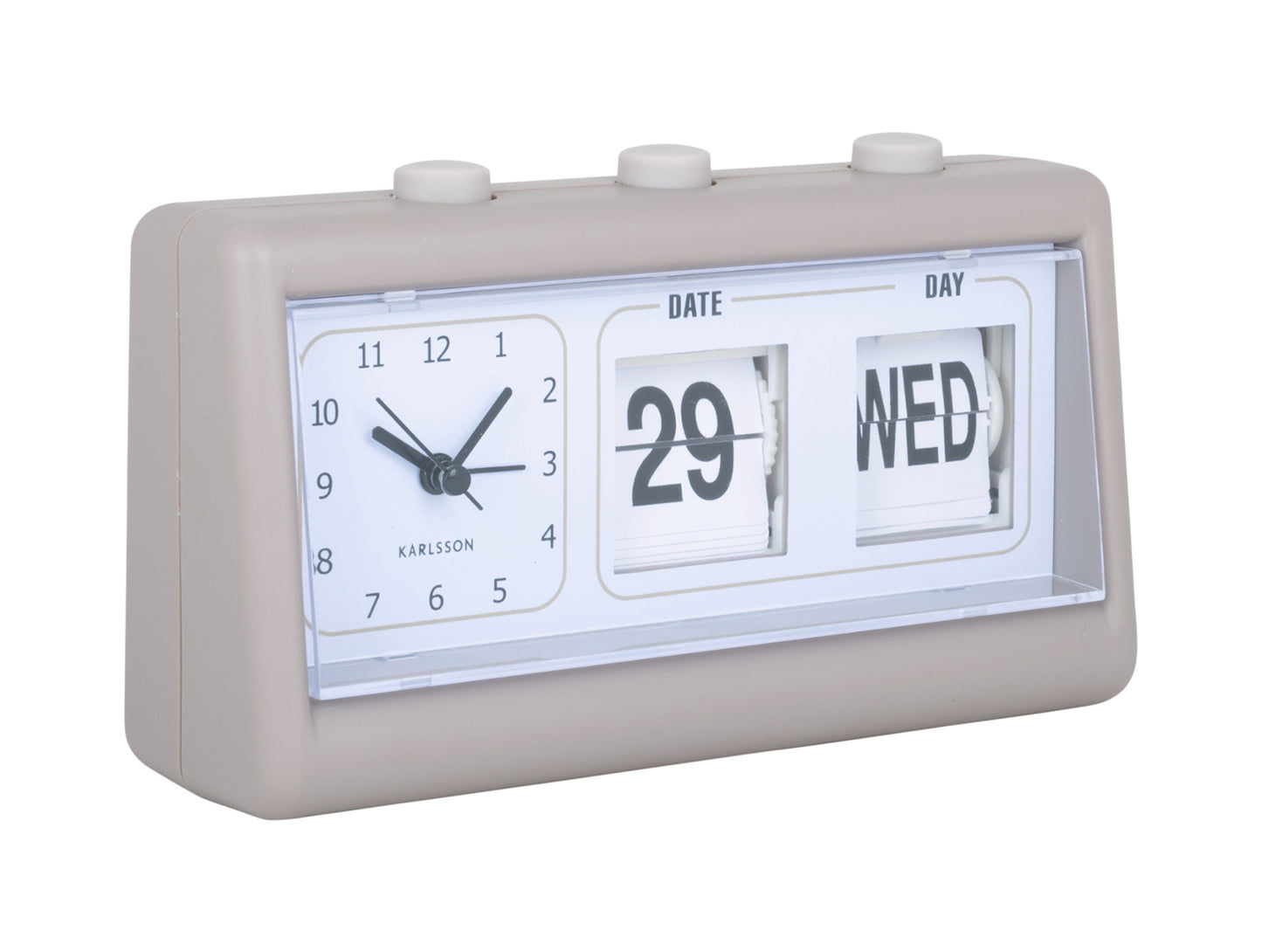 Retro väckarklocka med blädderdisplay för datum och veckodag, mörkgrå