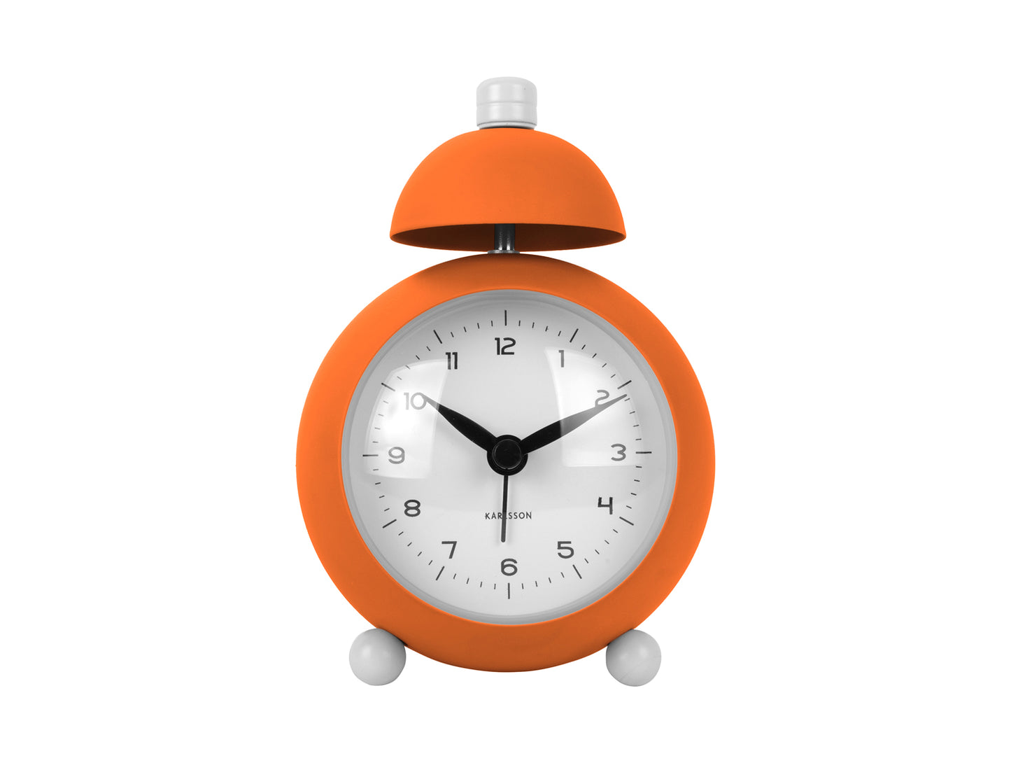 Neonorange väckarklocka med urtavla, visare och främre stativ