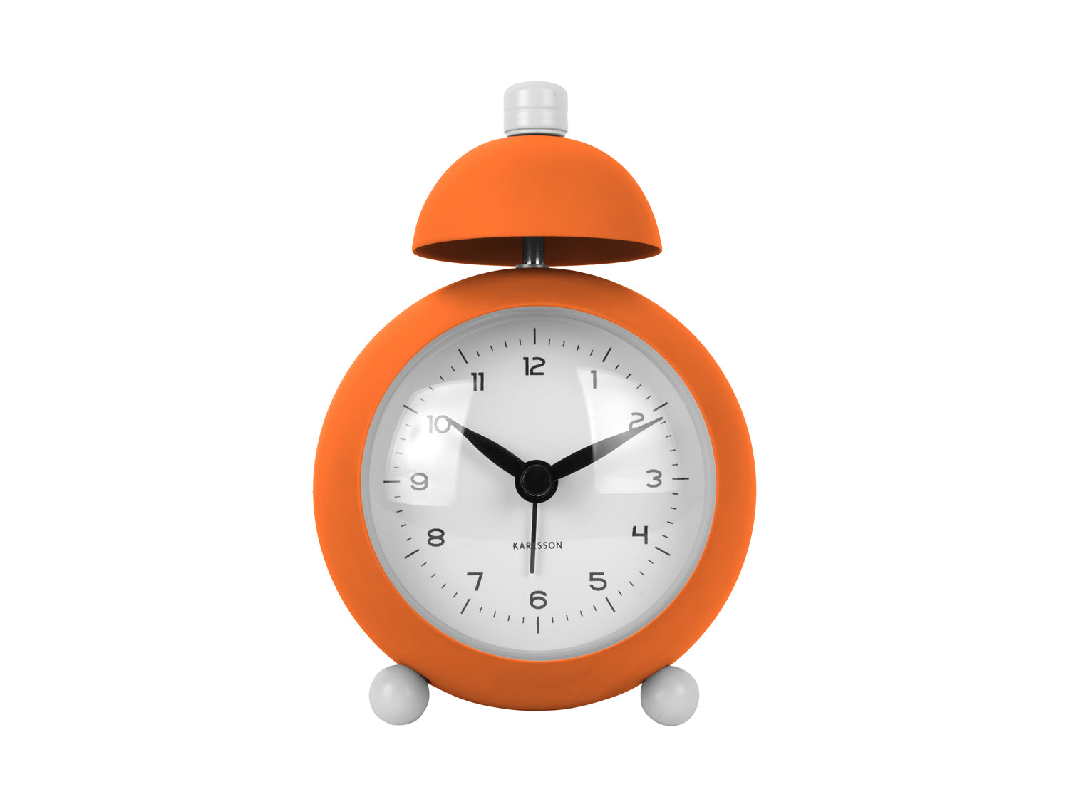 Neonorange väckarklocka med urtavla, visare och främre stativ