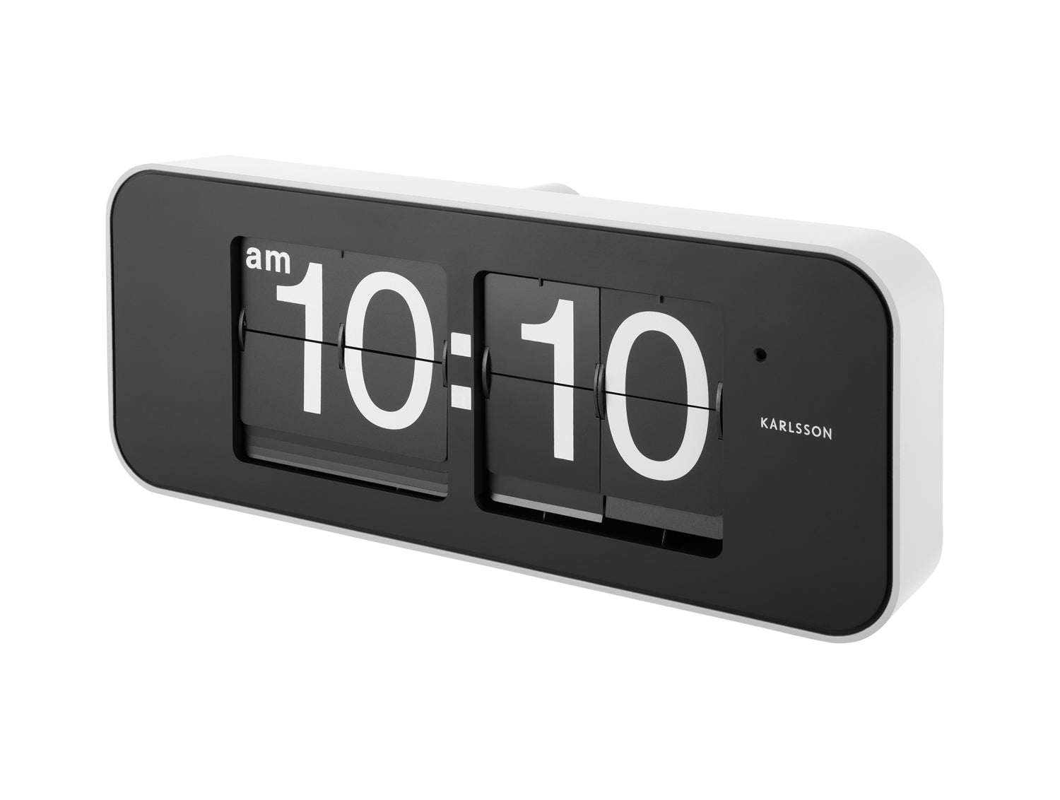 Vit fällbar sifferväggklocka, sidovy av svarta visare, 10:10