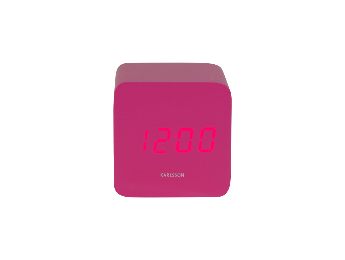 Rosa fyrkantig LED-väckarklocka med lysande 12:00-display
