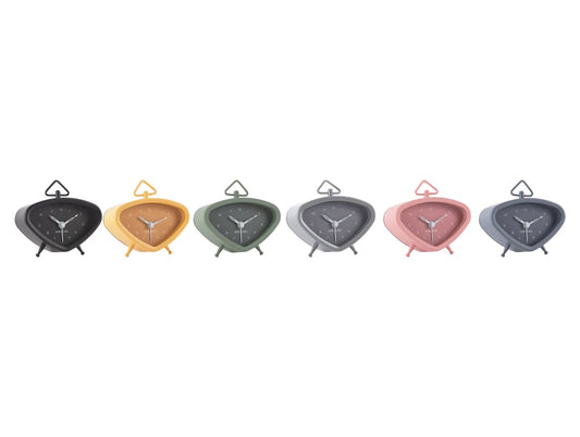 Mini-triangelväckarklockor i 6-pack, flerfärgade: svart, brun, grön, grå, rosa, blå